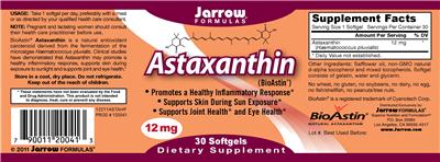 Photo of the Jarrow Formulas Astaxanthin 12 mg label