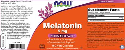 Photo of the NOW Melatonin 5 mg label