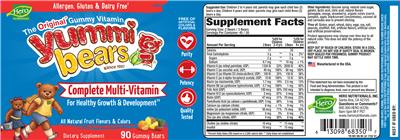 Photo of the Hero Nutritionals Yummi Bears Complete Multi-Vitamin label