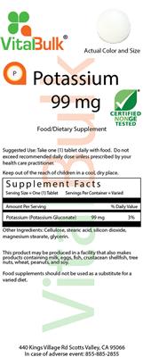 Photo of the VitalBulk Potassium 99 mg label