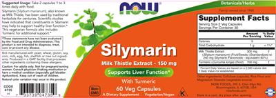 Photo of the NOW Silymarin Milk Thistle Extract 150 mg label