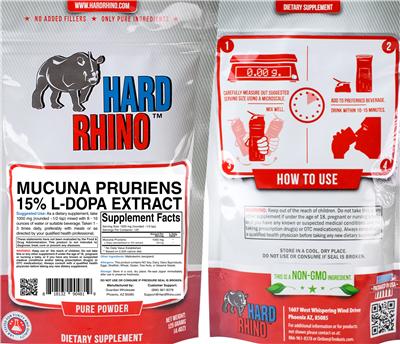 Photo of the Hard Rhino Mucuna Pruriens 15% L-Dopa Extract label