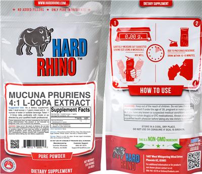 Photo of the Hard Rhino Mucuna Pruriens 4:1 L-Dopa Extract label