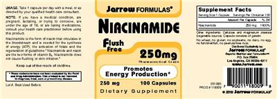 Photo of the Jarrow Formulas Niacinamide 250 mg label