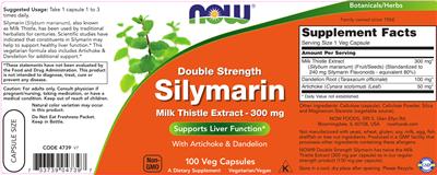 Photo of the NOW Double Strength Silymarin Milk Thistle Extract 300 mg label