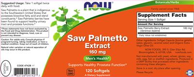 Photo of the NOW Saw Palmetto Extract 160 mg label