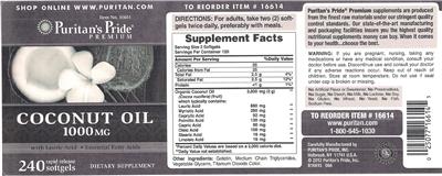 Photo of the Puritan's Pride Premium Coconut Oil 1000 mg label