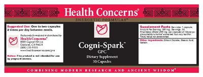 Photo of the Health Concerns Cogni-Spark label