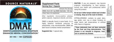 Photo of the Source Naturals DMAE label