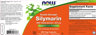 Photo of the NOW Double Strength Silymarin label