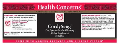 Photo of the Health Concerns CordySeng label
