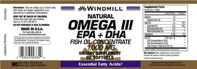 Photo of the Windmill Natural Omega III EPA + DHA label