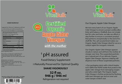 Photo of the VitalBulk Certified Organic Apple Cider Vinegar label
