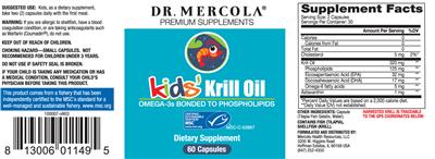 Photo of the Dr. Mercola Kids' Krill Oil label