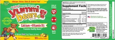 Photo of the Hero Nutritionals Yummi Bears Calcium + Vitamin D3 label