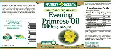 Photo of the Nature's Bounty Evening Primrose Oil 1000 mg label