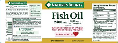Photo of the Nature's Bounty Fish Oil 2400 mg label