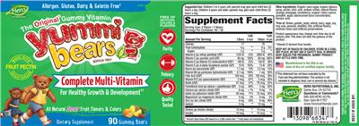 Photo of the Hero Nutritionals Yummi Bears Complete Multi-Vitamin label