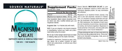 Photo of the Source Naturals Magnesium Chelate 100 mg label