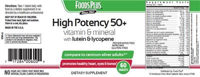 Photo of the Foods Plus High Potency 50+ label