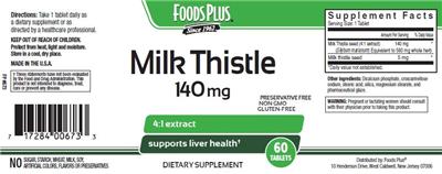 Photo of the Foods Plus Milk Thistle 140 mg label