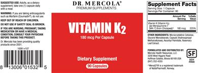 Photo of the Dr. Mercola Vitamin K2 180 mcg label