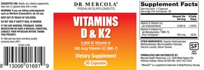 Photo of the Dr. Mercola Vitamins D & K2 label
