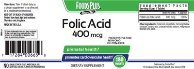 Photo of the Foods Plus Folic Acid 400 mcg label