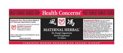 Photo of the Health Concerns Maternal Herbal label