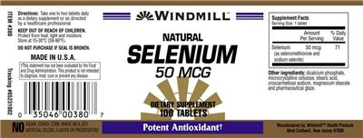 Photo of the Windmill Natural Selenium 50 mcg label