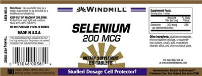 Photo of the Windmill Selenium 200 mcg label