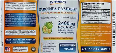 Photo of the Dr. Tobias Garcinia Cambogia label
