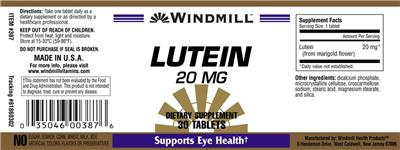 Photo of the Windmill Lutein 20 mg label
