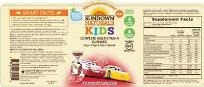 Photo of the Sundown Naturals Kids Complete Multivitamin Disney Pixar Cars Gummies label