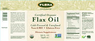 Photo of the Flora Certified Organic Flax Oil label