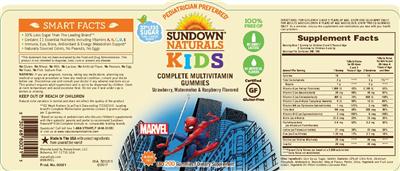 Photo of the Sundown Naturals Kids Complete Multivitamin Marvel Gummies label