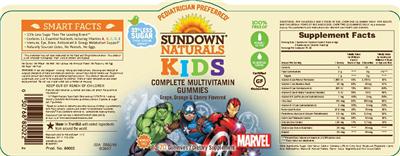 Photo of the Sundown Naturals Kids Complete Multivitamin Marvel Gummies label