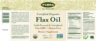 Photo of the Flora Certified Organic Flax Oil label