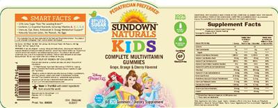 Photo of the Sundown Naturals Kids Complete Multivitamin Disney Princess Gummies label