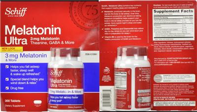 Photo of the Schiff Melatonin Ultra 3 mg label