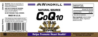 Photo of the Windmill CoQ10 50 mg label