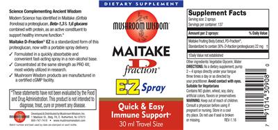 Photo of the Mushroom Wisdom Maitake D Fraction EZ Spray label