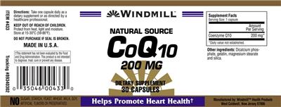 Photo of the Windmill Natural Source CoQ10 200 mg label