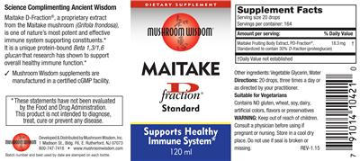 Photo of the Mushroom Wisdom Maitake D Fraction label