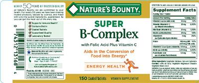 Photo of the Nature's Bounty Super B-Complex with Folic Acid plus Vitamin C label