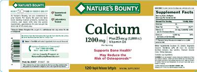 Photo of the Nature's Bounty Calcium 1200 mg Plus 25 mcg (1,000 IU) Vitamin D3 label
