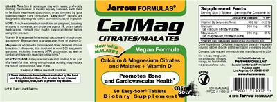 Photo of the Jarrow Formulas CalMag Citrates/Malates label