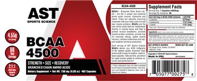 Photo of the AST Sports Science BCAA 4500 label