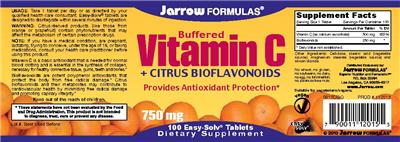 Photo of the Jarrow Formulas Buffered Vitamin C + Citrus Bioflavonoids 750 mg label