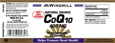 Photo of the Windmill CoQ10 400 mg label
